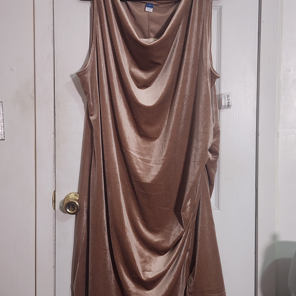 Elegant Tan Velvet Sleeveless Dress